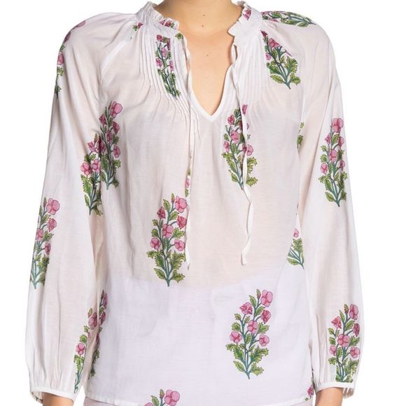 Lucky Brand Floral Pintuck Blouse new without Tag - Picture 2 of 3